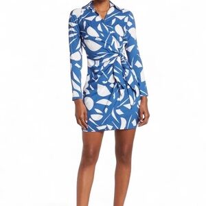 London Times Blue and White Wrap Dress